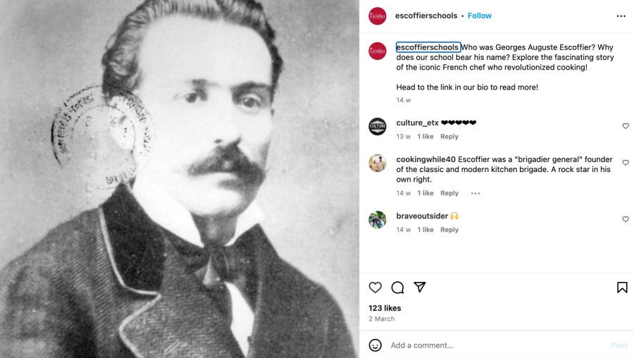 Instagram Schwarz Weiss Aufnahme eines Mannes, Auguste Escoffier.