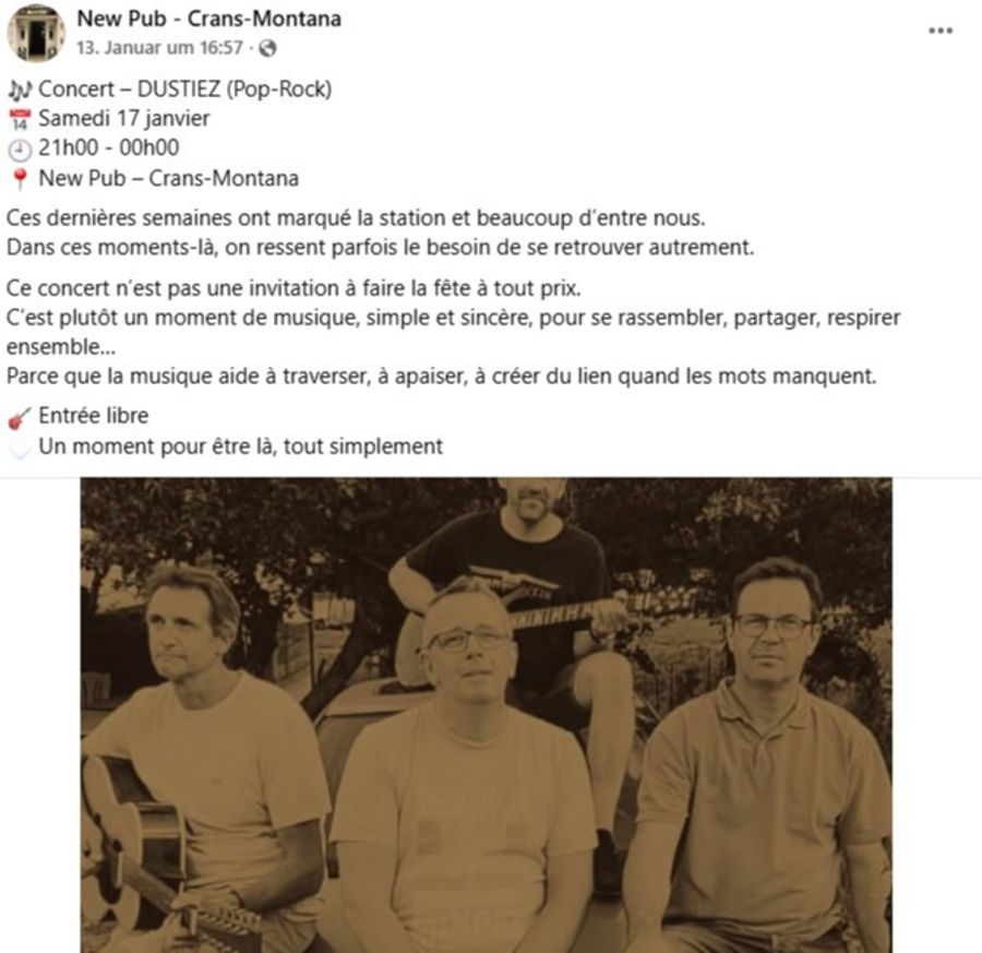 Am Samstag findet im New Pub in Crans-Montana das erste Konzert seit der Brand-Katastrophe statt.