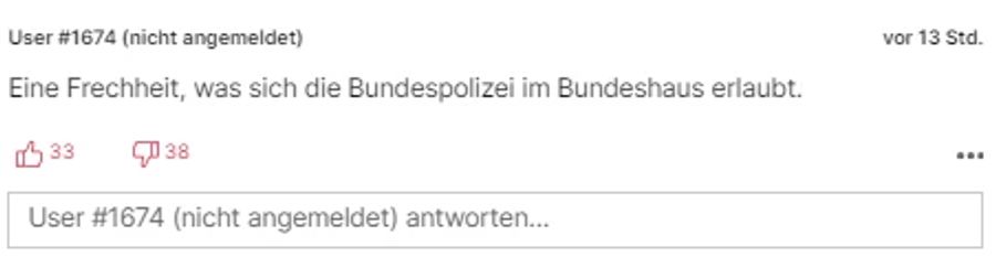 Es sei eine Frechheit, was sich die Bundespolizei im Bundeshaus erlaube, ist zu lesen.