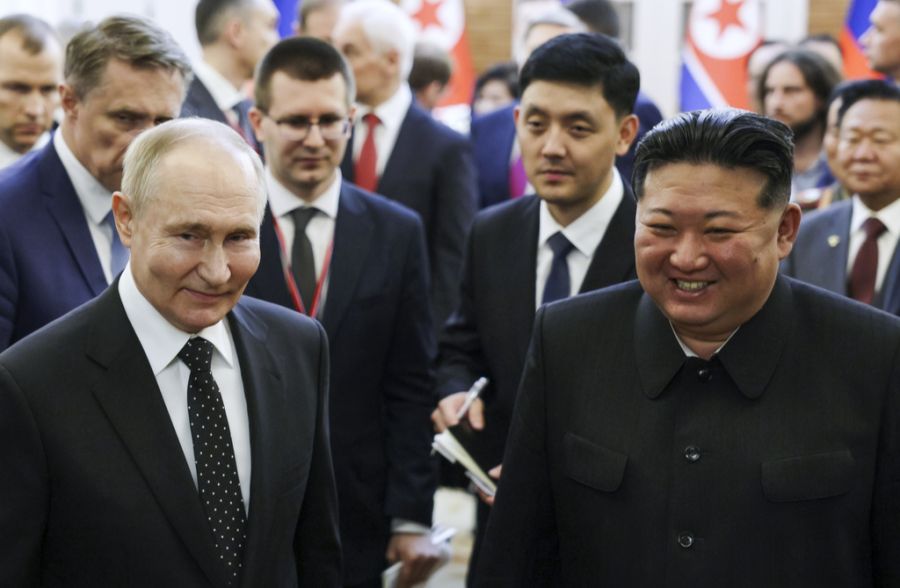 Eine Aufnahme nach Gesprächen zwischen Putin und Jong Un in Nordkorea.
