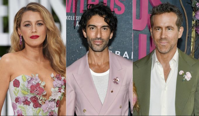 Neben Blake Lively (l) könnte auch ihr Mann Ryan Reynolds (r) gegen Justin Baldoni (M) aussagen. (Archivbild) lively baldoni
