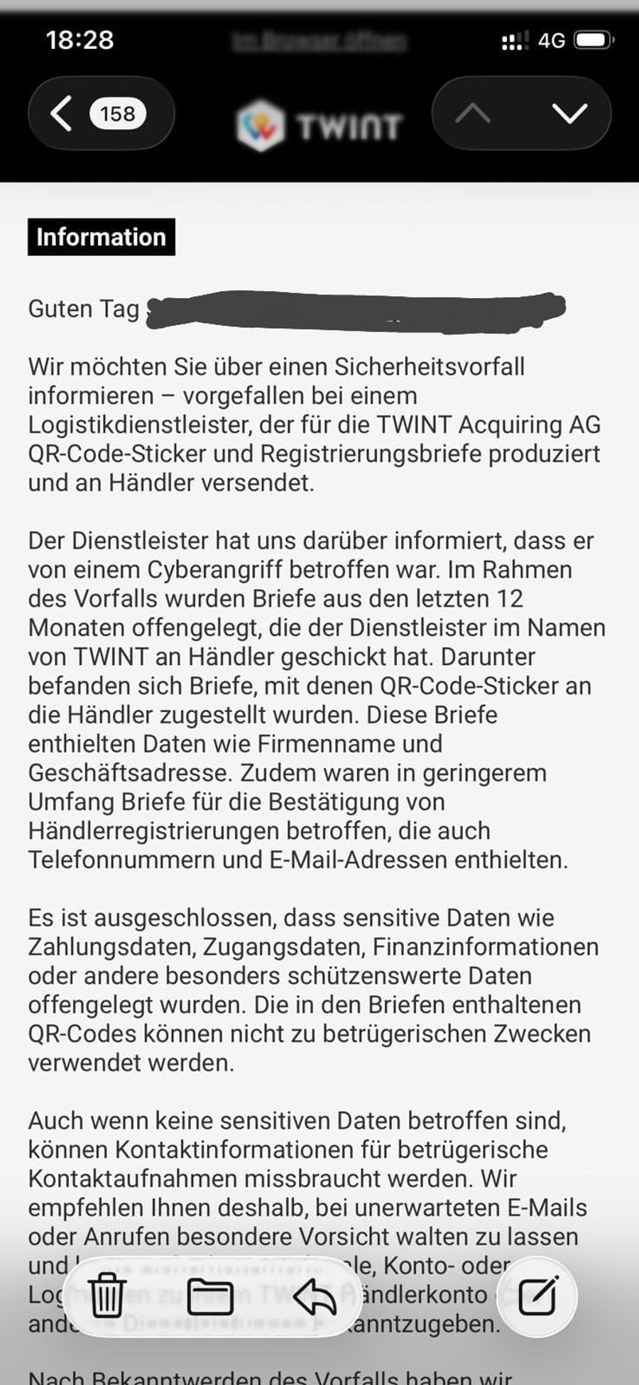 Diese Nachricht erhielten am Donnerstag Händler.