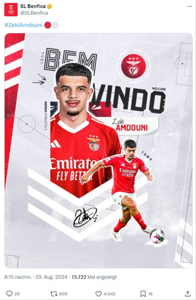 Zeki Amdouni wechselt vorerst leihweise zu Benfica. Zeki Amdouni Benfica