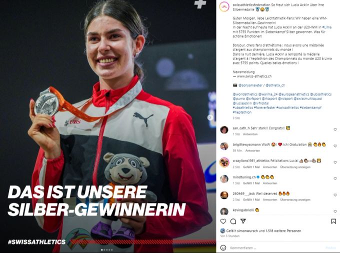 Lucia Acklin strahlt mit ihrer Silbermedaille. Lucia Acklin