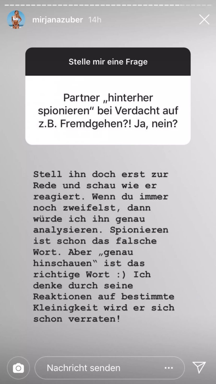 Mirjana Zuber gibt Tipps beim Verdacht auf Fremdgehen.