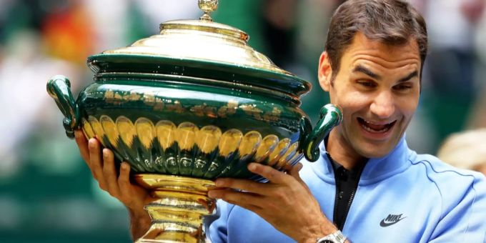 Roger Federer bei seinem Turniersieg in Halle (D) im Jahr 2017. Roger Federer Halle (Westfalen)