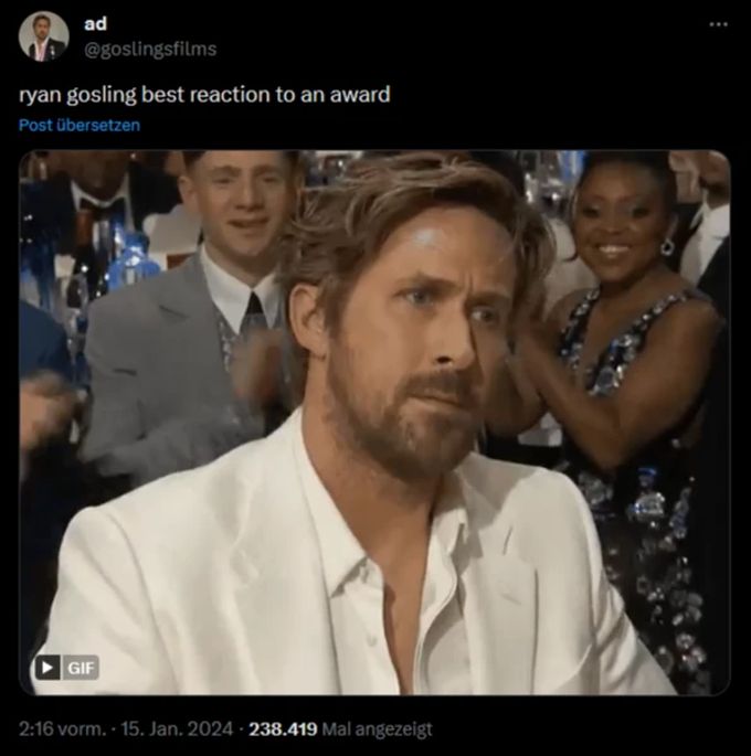 Ryan Gosling (38) überrascht bei den Critics Choice Awards Ryan Gosling im Publikum