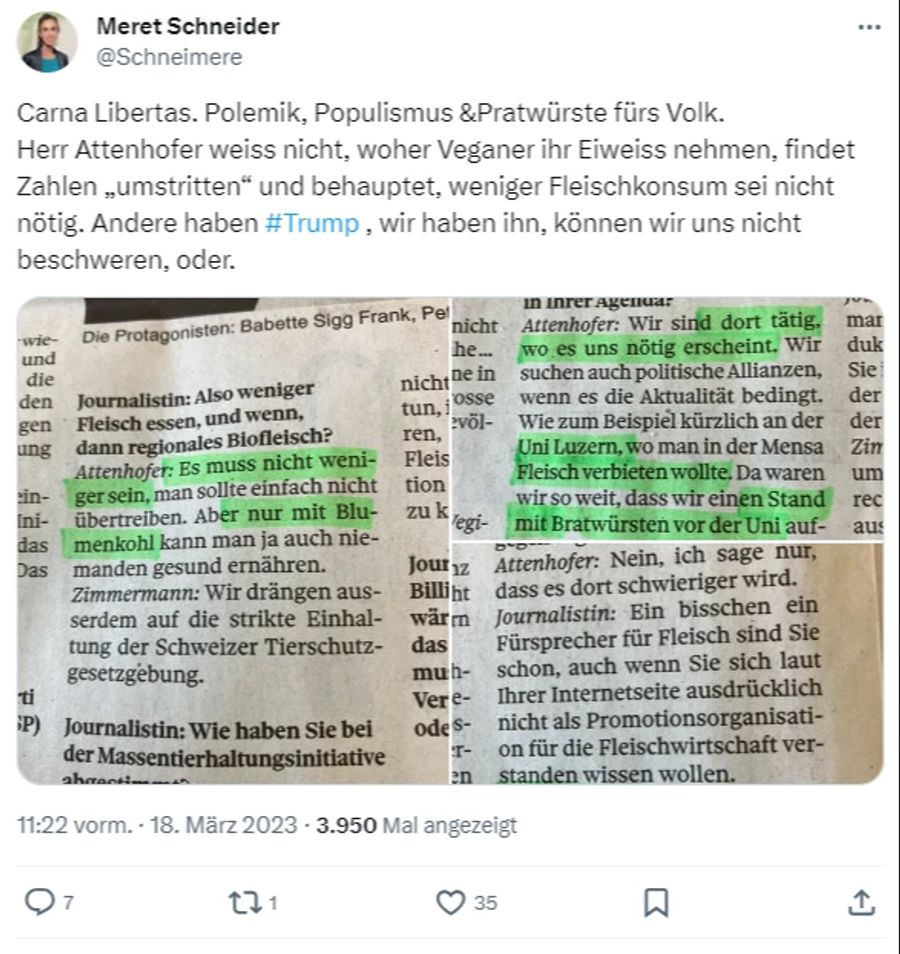 Carna Libertas kämpft auf X (ehemalig Twitter) gegen «Essdiktatur».