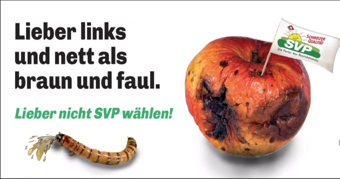 Der Konter auf das SVP-Plakat. Wurmplakat SVP