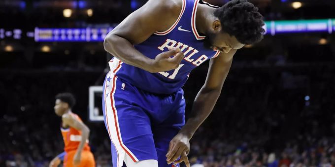 Schmerzhafter Abend für Joel Embiid in der NBA. Der Philadelphia-Center kugelt sich gegen Oklahoma den Finger aus. NBA
