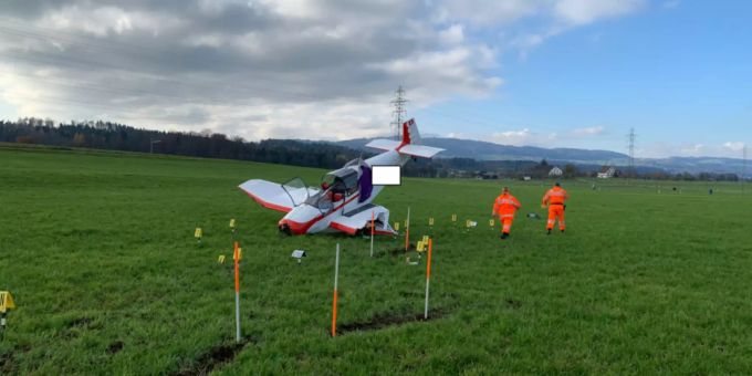 Endlage des Flugzeugwracks in Gossau ZH. gossau