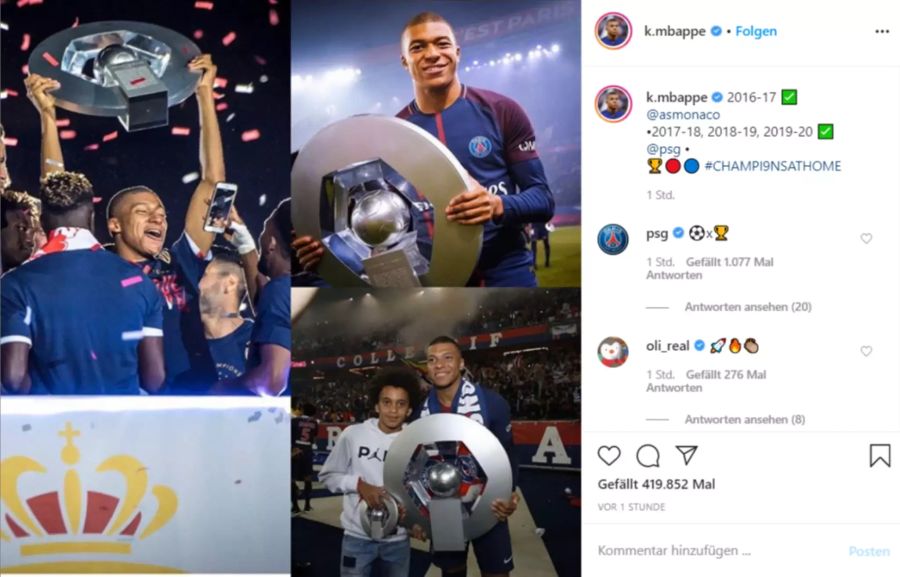 Für den 21-jährigen Kylian Mbappé ist es bereits der vierte Meisterschaftstitel in Frankreich.