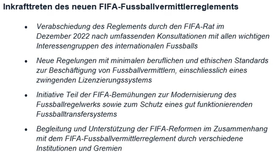 Das neue Reglement der Fifa bezüglich Spielerberatern trat am 9. Januar 2023 im Kraft.