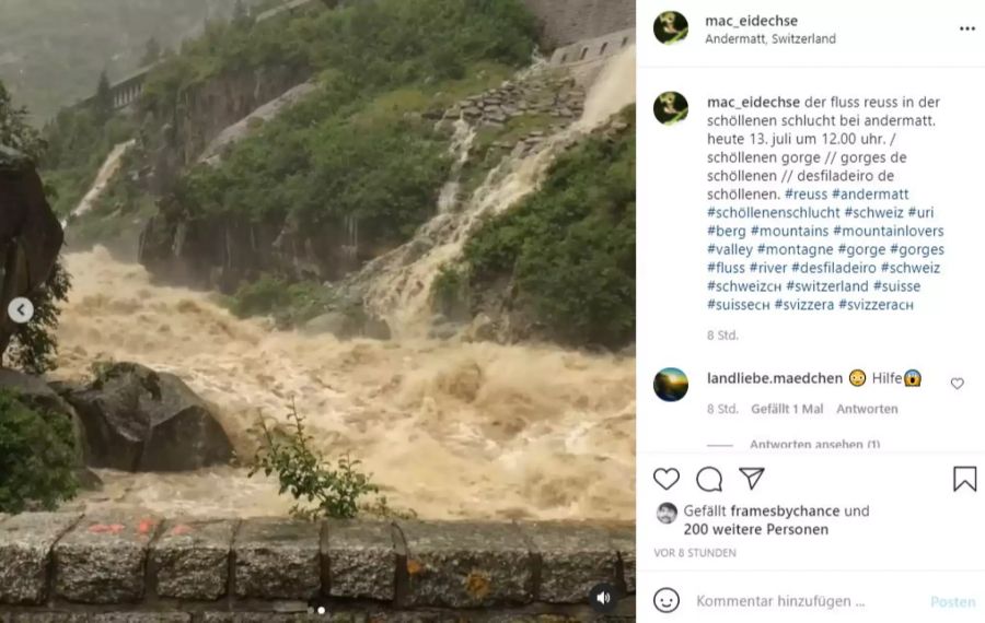 Dieser Ausschnitt ist von einem Video der Reuss in der Schöllenen Schlucht bei Andermatt.