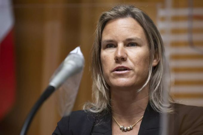 SVP-Nationalrätin Andrea Geissbühler (BE) im Nationalratssaal, Mai 2021. Andrea Geissbühler SVP