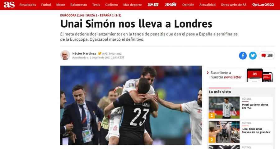 «Unai Simón bringt uns nach London», schreibt die Sportzeitung «As».