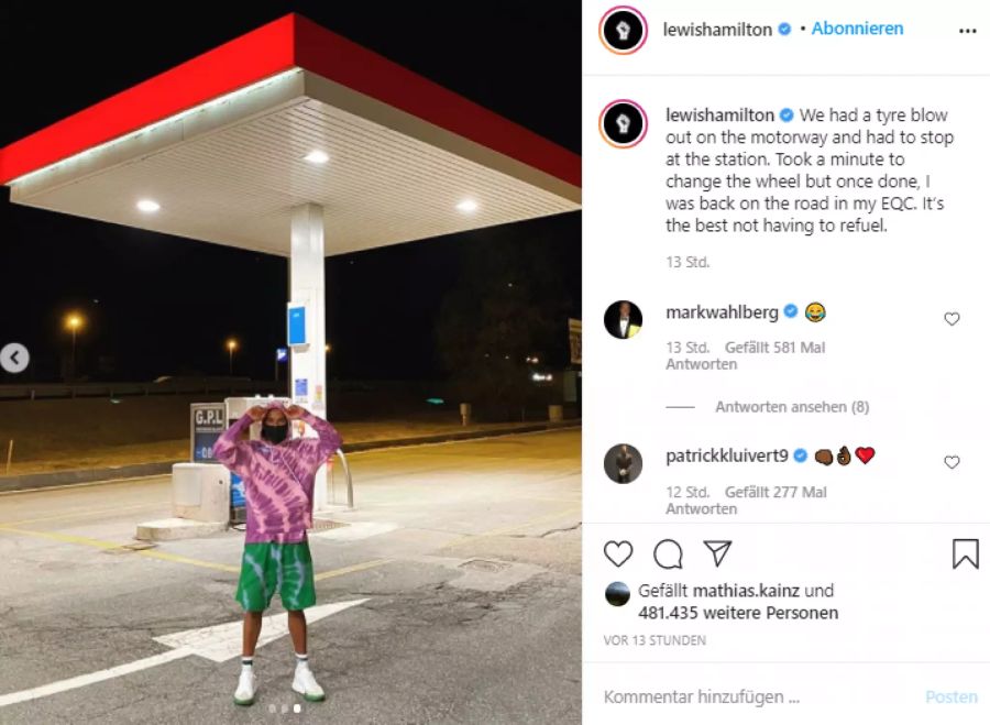 Wegen einem Pneuschaden muss der Formel-1-Star an der Tankstelle anhalten.