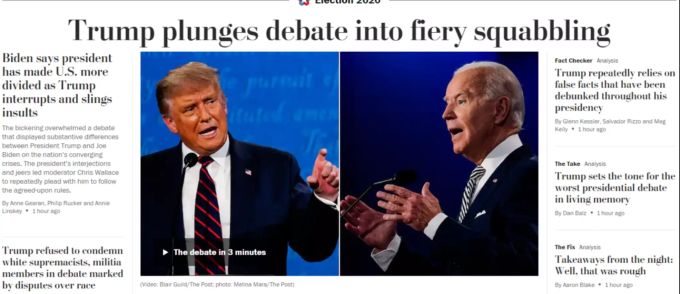Die «Washington Post» hält sich nach der Debatte mit Kritik an Donald Trump nicht zurück. Donald Trump Joe Biden