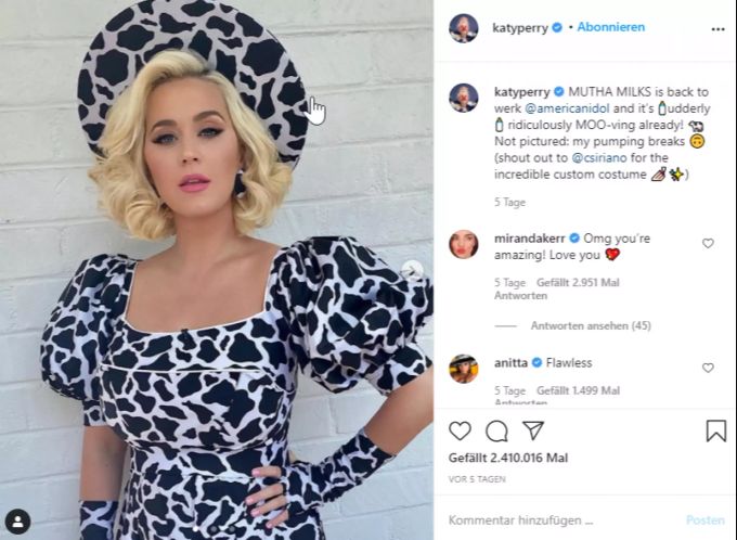 Miranda Kerr kommentierte den Instagram-Post von Katy Perry. katy perry