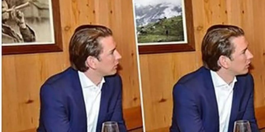 Sebastian Kurz in zwei Versionen: links das Original, rechts die vom «Joint» gesäuberte Variante (Twitter, diverse Urheber)
