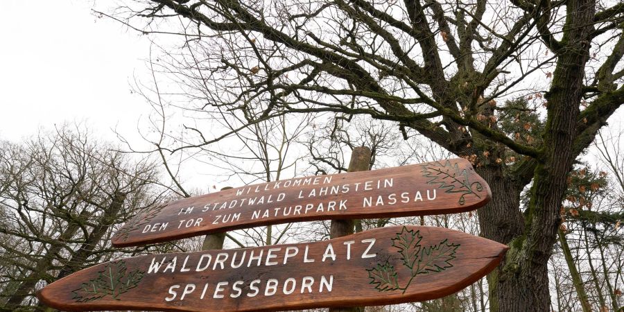 Ein Schild weist auf den Stadtwald von Lahnstein hin. Die Kurstadt bei Koblenz entwickelt den ersten offiziellen Kur- und Heilwald in Rheinland-Pfalz.