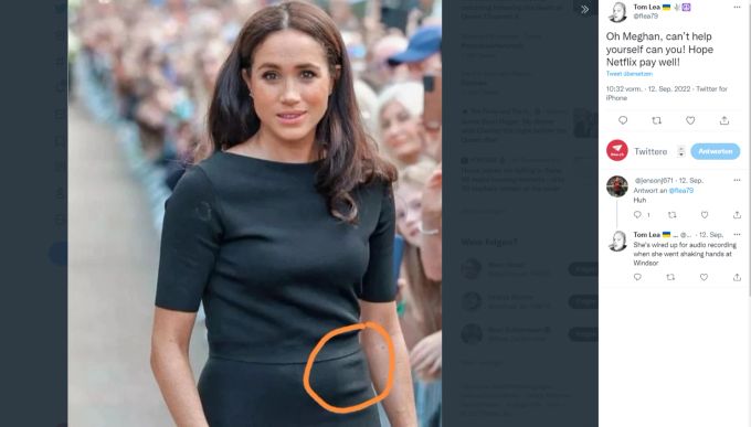 Twitter-User rätseln über den Abdruck unter dem Kleid von Meghan Markle. Meghan Markle