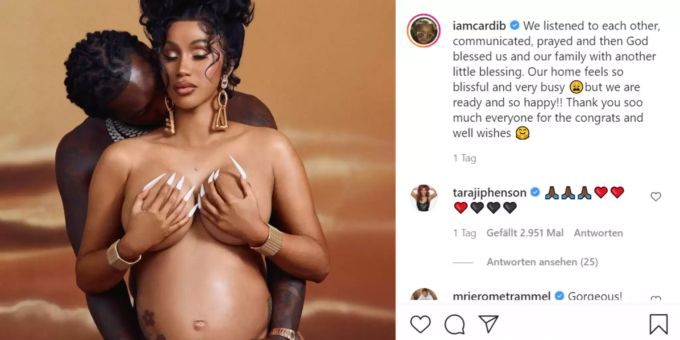 Auf Instagram teilte Cardi B erste Babybauch-Schnappschüsse mit ihren Fans. Cardi B