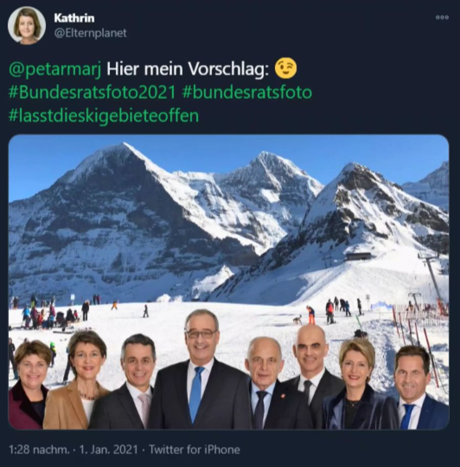 Eine Twitter-Userin bearbeitet das Bundesratsfoto auf ihre eigene Weise.