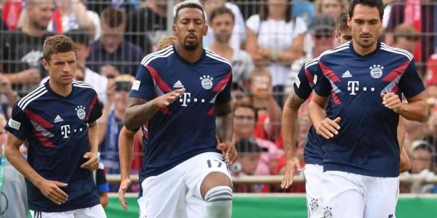 Löw sieht «im Moment» keine Veranlassung für eine Rückkehr der Ex-Weltmeister Thomas Müller (l-r) Jérôme Boateng und Mats Hummels. Foto: Carmen Jaspersen/dpa