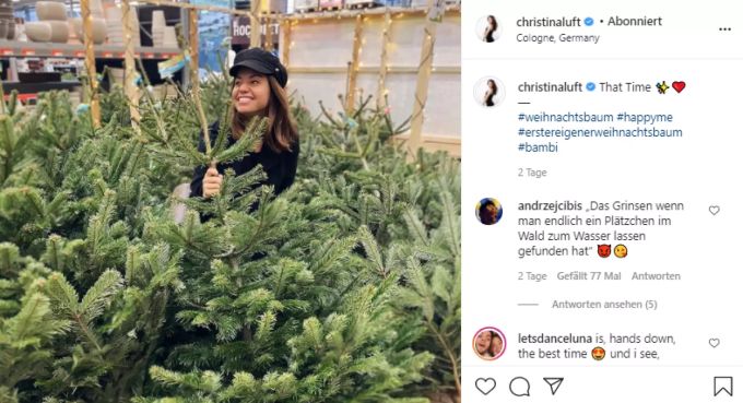 Luca Hännis Freundin Christina hat sich hinter einem Tannenbaum versteckt. Luca Hänni