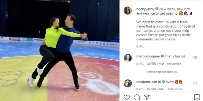 Reality-Star Becky Vardy mit ihrem Eiskunst-Partner im Training für die britische Show «Dancing on Ice». Becky Vardy Jamie Vardy