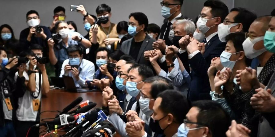 Pressekonferenz der prodemokratischen Fraktion in Hongkong