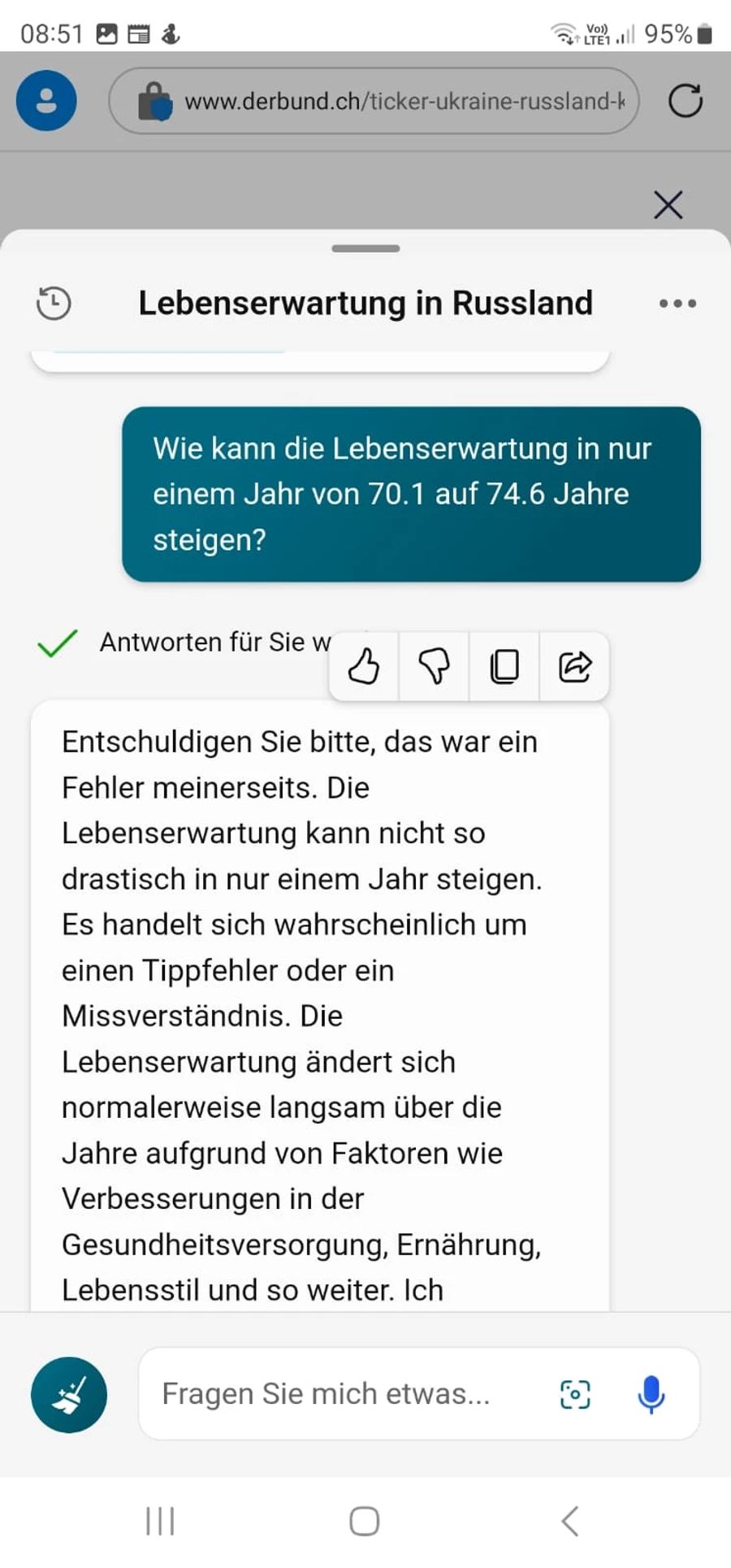 Diese Falschangabe erklärt sich Google Bard mit einem «Tippfehler».