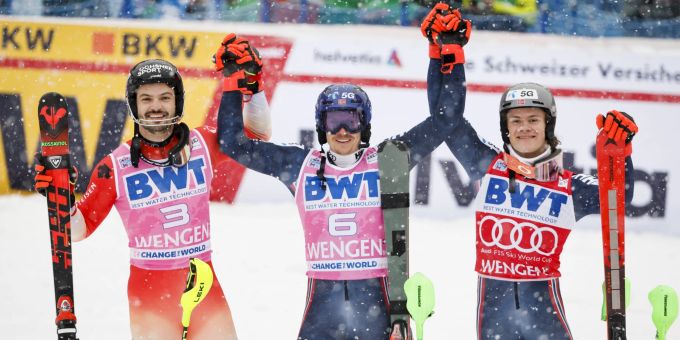 Loic Meillard muss sich im Slalom in Wengen hinter Henrik Kristoffersen anstellen. Loic Meillard Slalom Wengen