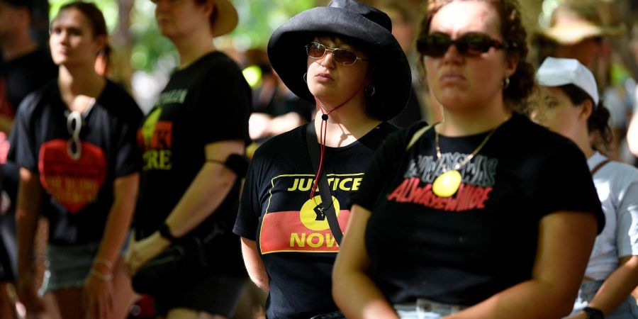 Protest während einer «Invasion Day»-Kundgebung im Rahmen des Nationalfeiertags «Australia Day» am 26.01.2023.