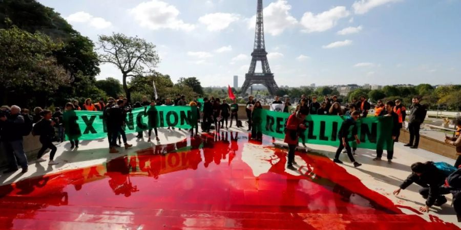 Umweltschützer verschütten Kunstblut in Paris