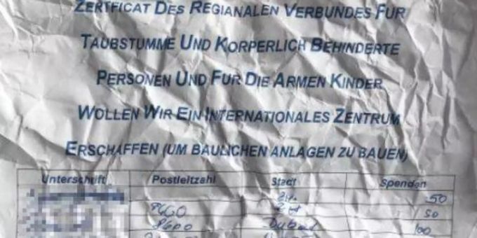 Gefälschter Spendenzettel.
