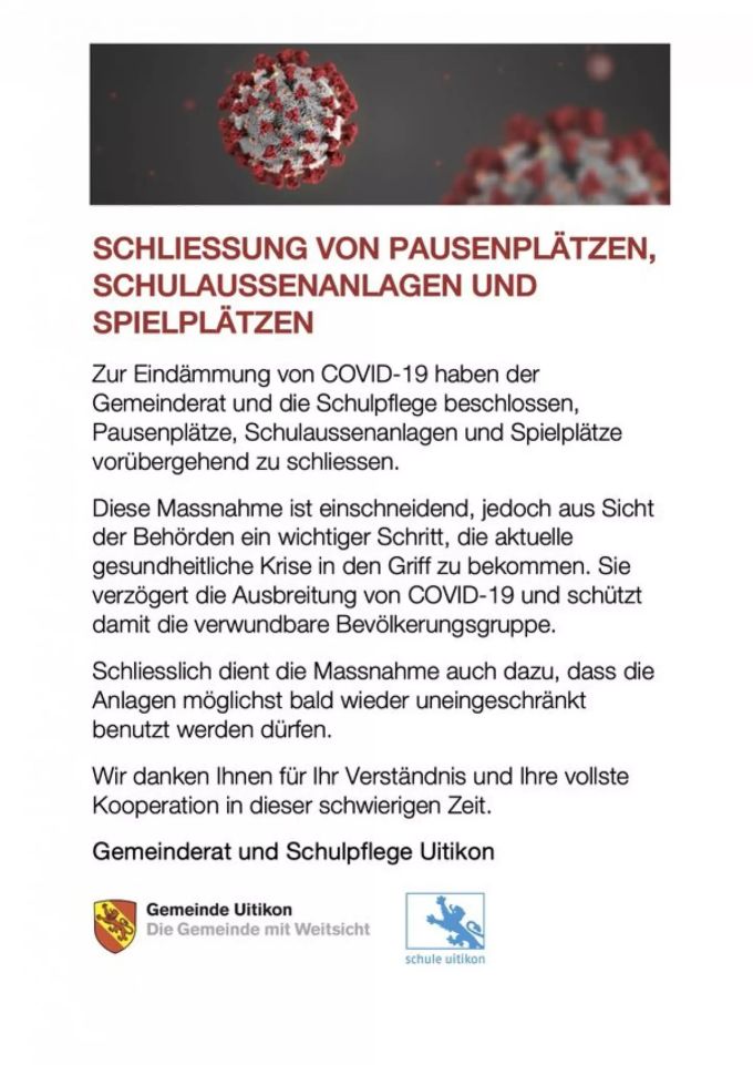 Die Gemeinde Uitikon hofft die Anlagen möglichst bald wieder öffnen zu können.