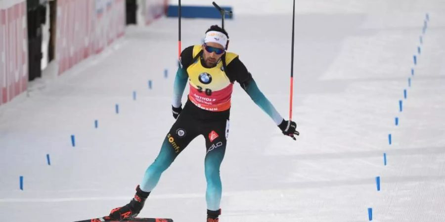 Sicherte sich in Antholz souverän den WM-Sieg über 20 Kilometer: Martin Fourcade. Foto: Hendrik Schmidt/dpa