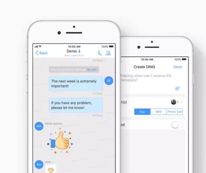 Zwei iPhones führen DingTalk aus. Dingtalk Handy iPhone