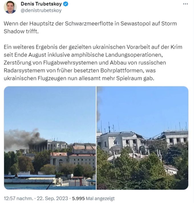 Das Hauptquartier der russischen Schwarzmeerflotte wurde von den Ukrainern beschossen. a