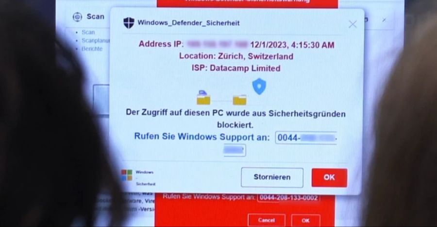 Oftmals tauchen auf den Computern der Opfer gefälschte Pop-up-Meldungen auf.