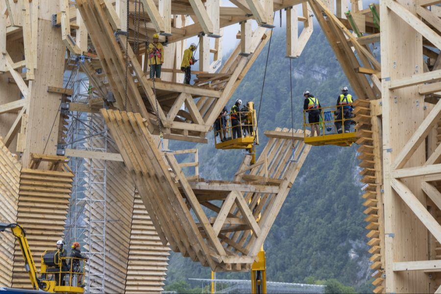 188 Tonnen Holz vom monumentalen «Max der Uristier» werden an zwei Tagen zerlegt.