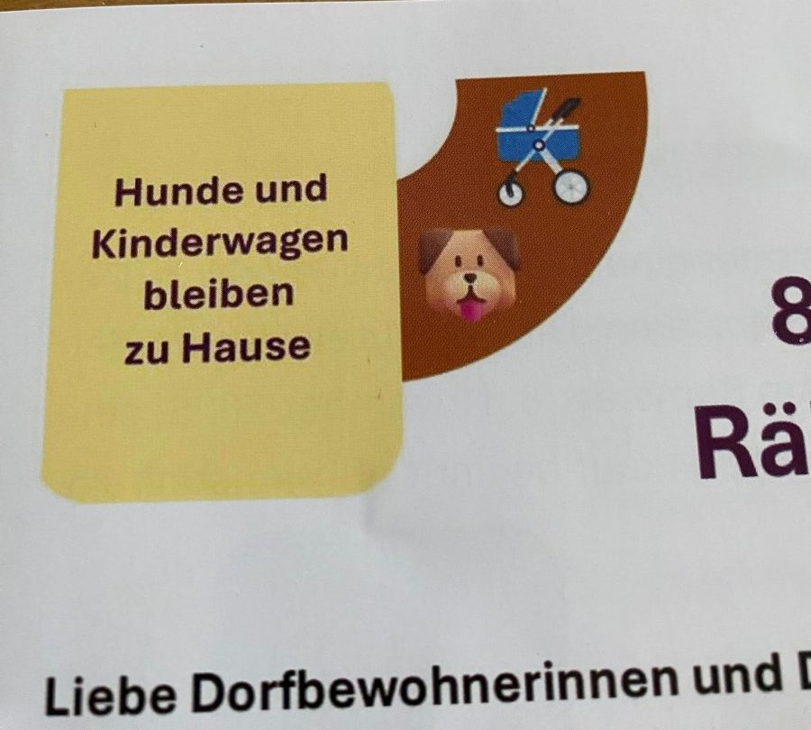 Der Verkehrsverein Richterswil / Samstagern informiert auf einem Flyer, dass Kinderwagen und Hunde zu Hause bleiben sollten.