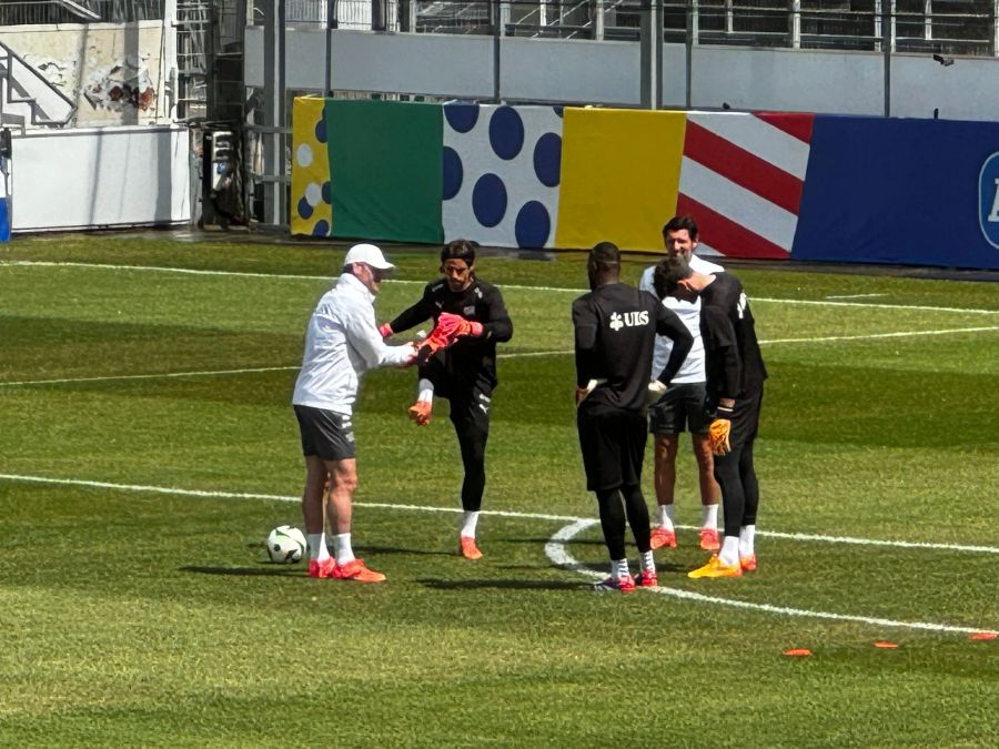 Das Goalietrio der Schweizer Nati im Training.