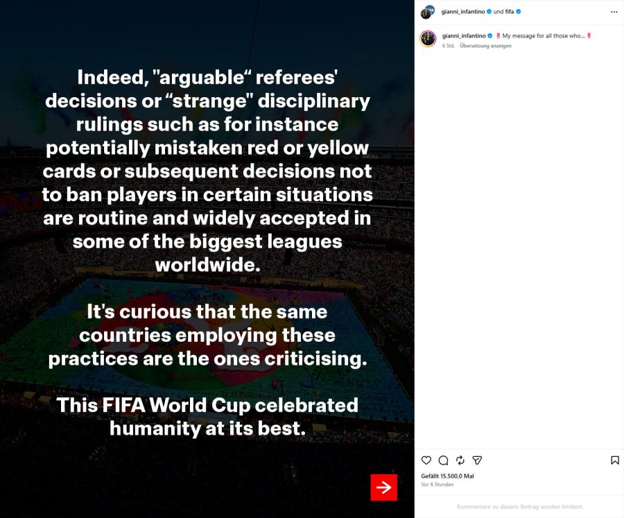 Gianni Infantino auf Instagram.