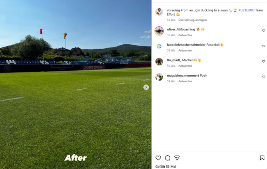 Sebastian Breuing präsentiert auf Instagram, was er aus einem Rasen machen kann.