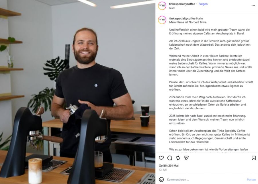 Seit kurzem ist der Tinka Specialty Coffee Shop am Aeschenplatz offen. Betreiber ist Norbert Tinka – und dieser hat echt Nerven.