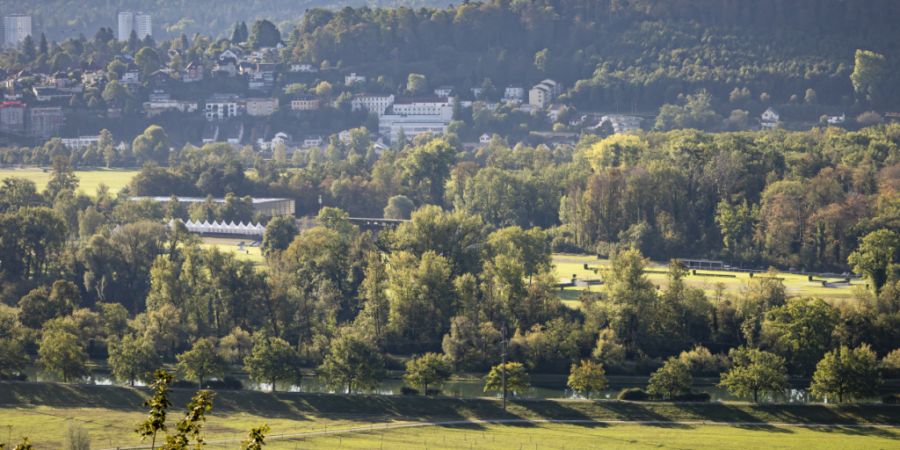 Blick auf das Aarauer Schachen-Gelände mit der Pferderennbahn, wo in der Nacht auf Sonntag die Schüsse fielen.