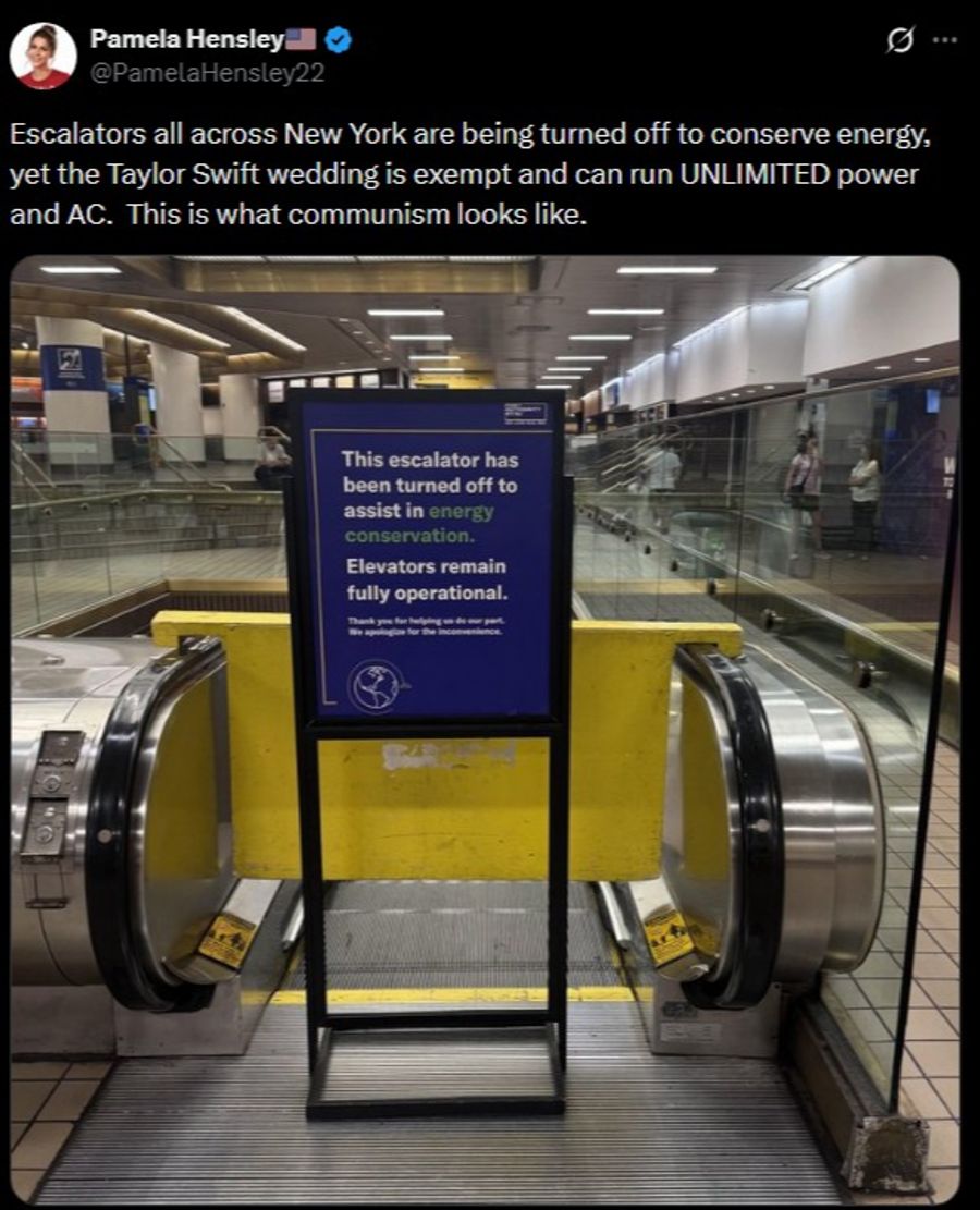 Sogar Rolltreppen mussten in New York abgestellt werden, um Strom zu sparen. Bei der Hochzeit von Taylor Swift hingegen, musste offenbar nicht gespart werden.